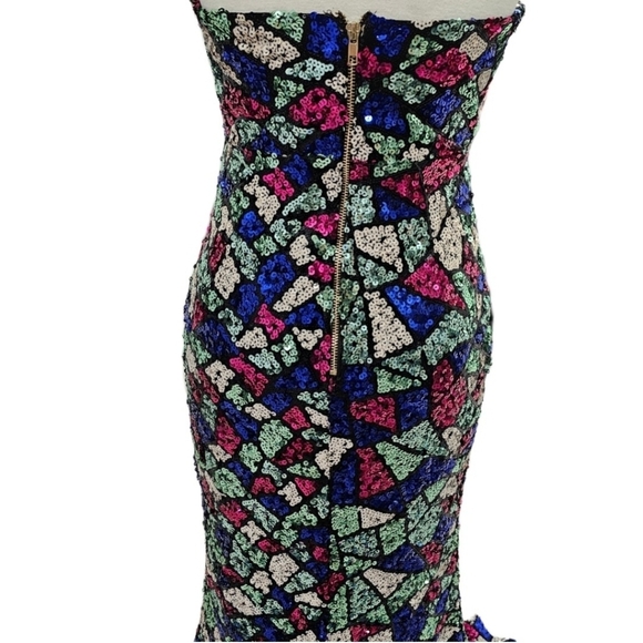 Missord Sexy V-Cut Strapless Sequin Multi Color Mermaid Dress With High Split - Picture 9 of 13